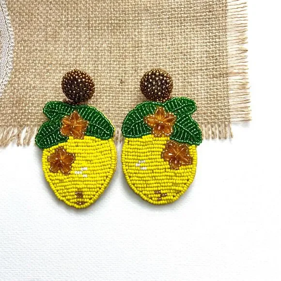 Lemon Beaded Statement Earrings: Handmade Summer Fruit Jewelry - Picture 8 of 10